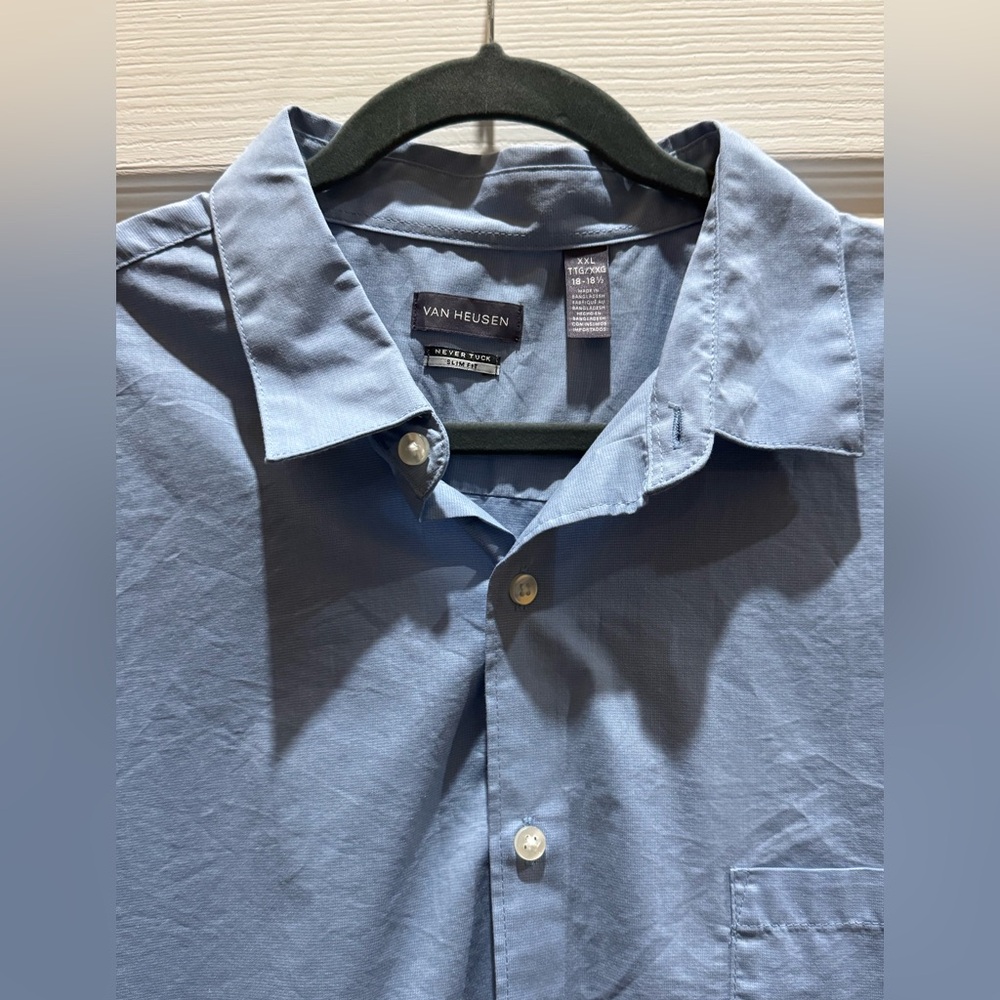 Van Heusen Men's Blue Short Sleeve Button Down Shirt Size XXL 18-18.5: slim fit